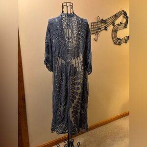 $10 Friday Frenzy Rebellion Elegant Slate Blue Lace Women Duster short sleeve L